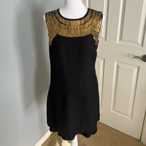 Ted Baker | Dresses | Ted Baker Black Dress With Sequin Gold Metal Collar |  Poshmark